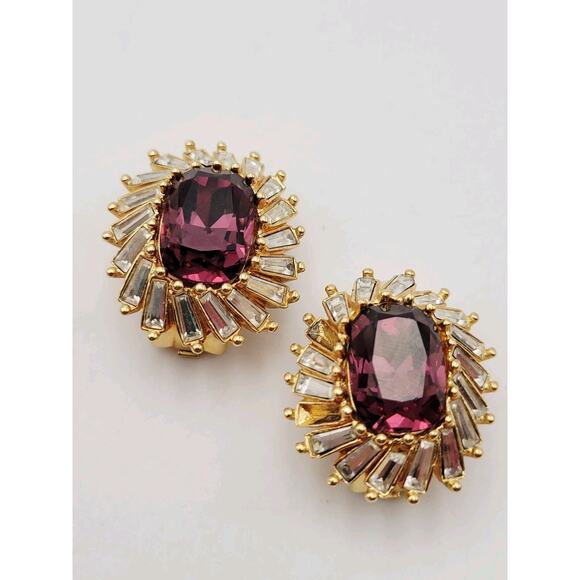 Christian Dior Authentic Amethyst Purple Gold Clip Earrings Missing Stones VTG - Picture 6 of 16